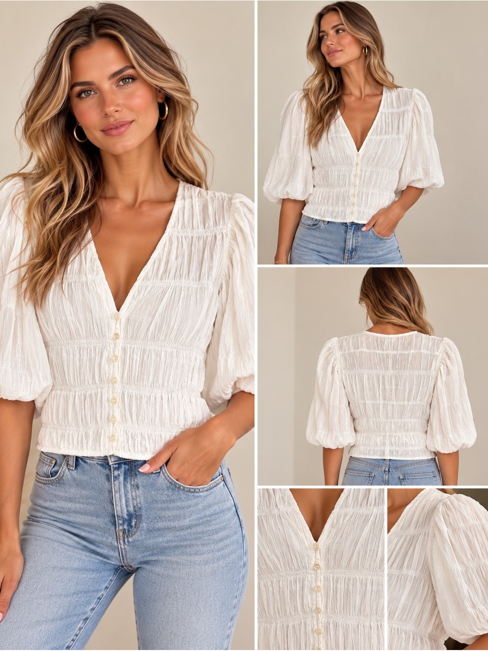 FRAME designer blouse in a gorgeous ivory/cream textured fabric